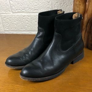 Frye black leather boots back zip